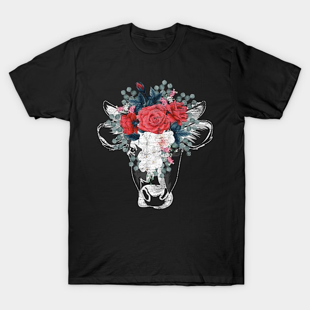 Cow Farm Animal Retro Flower Cows T-Shirt by ShirtsShirtsndmoreShirts